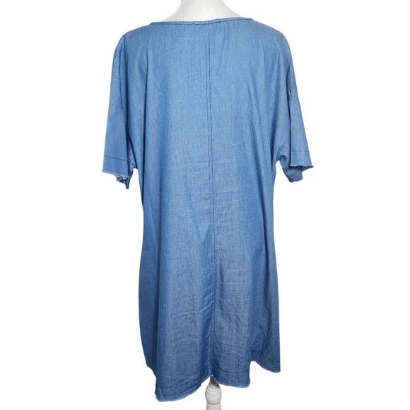 Mittoshop Chambray Mini Dress with Lace-Up Front Size Large Chambray Dress - Picture 2 of 9